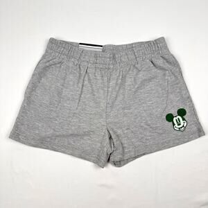 Disney Mickey Mouse Gray Lounge Shorts Green Embroidery Elastic Waist Women’s S